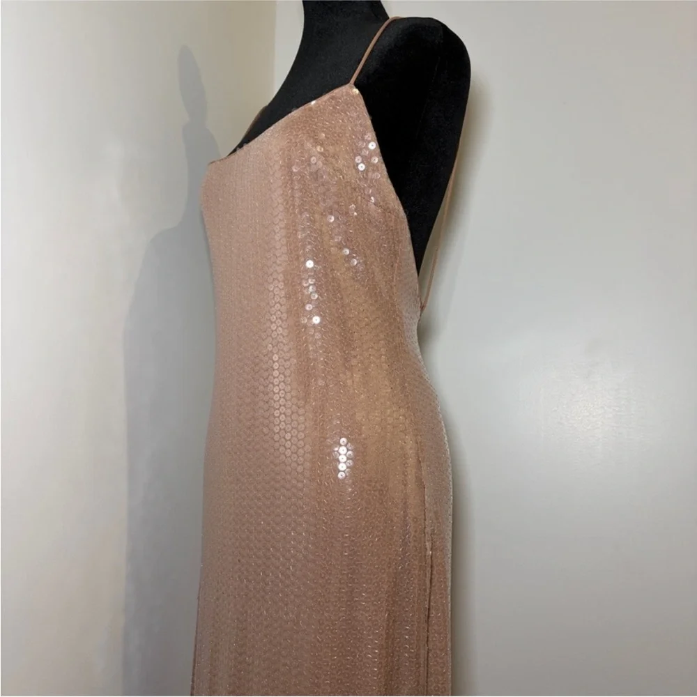 Reformation x Camille Rowe Bevelyn Dress Scoop Neck Midi Sequin Slip Size 6 Nude - Picture 10 of 14